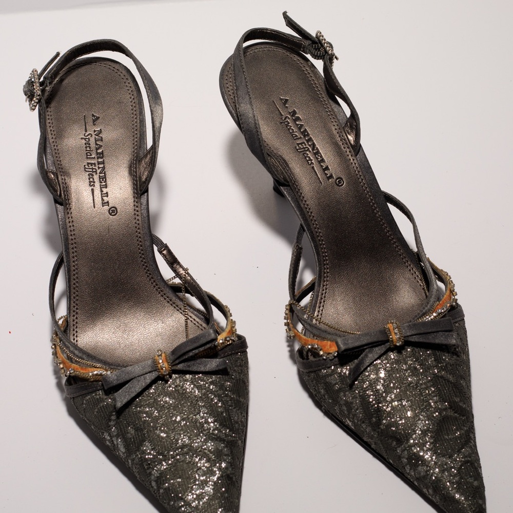 A. Marinelli Silver and Black Glitter Heels